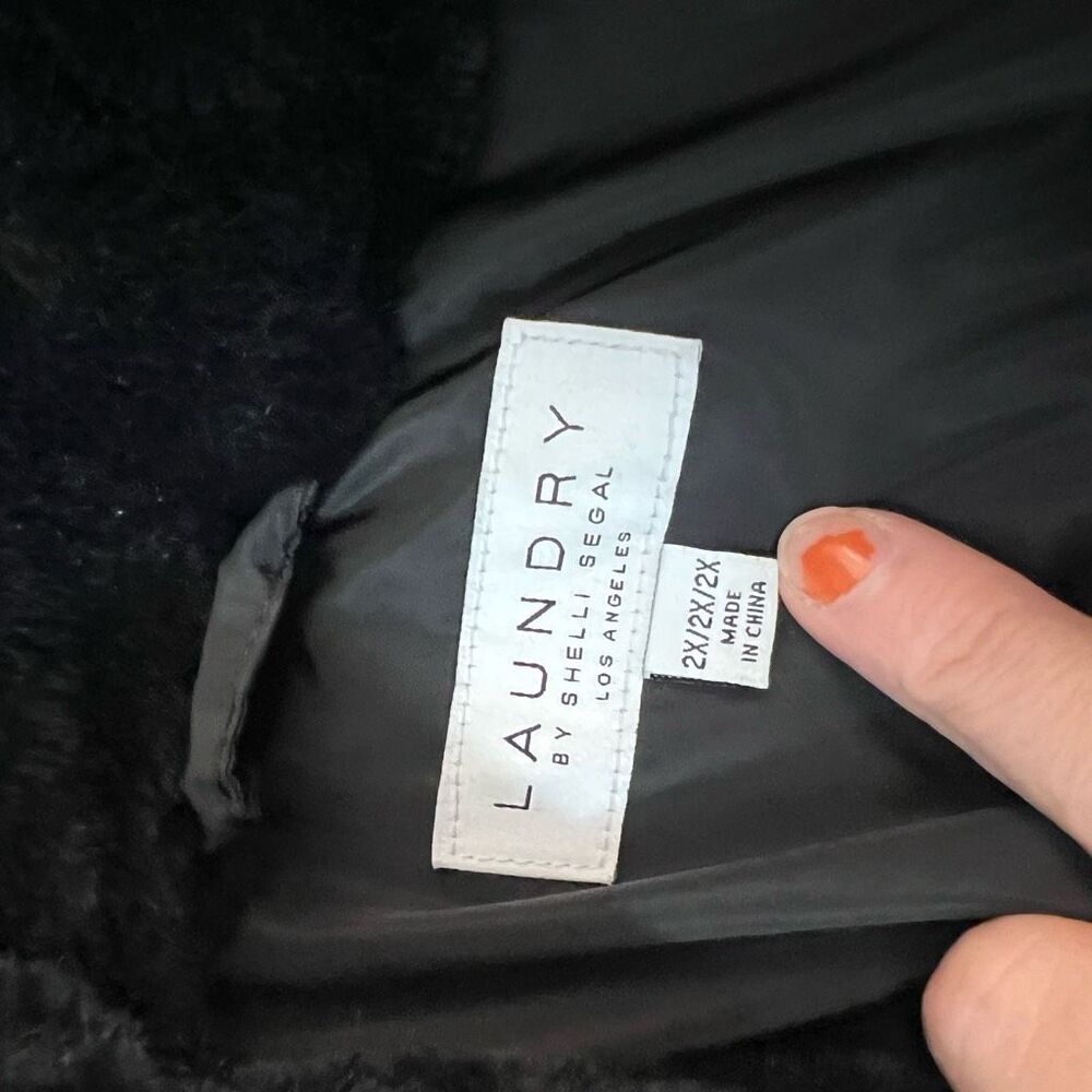 Laundry By Shelli Segal Black Detachable Faux Fur Hood Puffer Coat Size 2X - Picture 7 of 10
